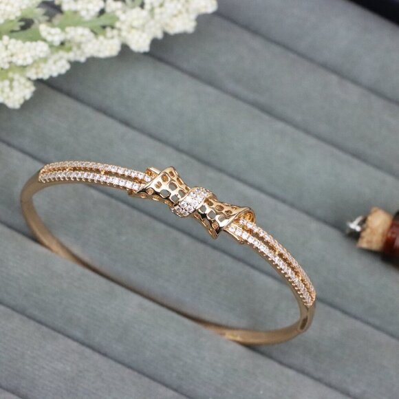 Rose Gold Bangle with Sparkling Bow Design, XPBL0574 - Picture 1 of 12
